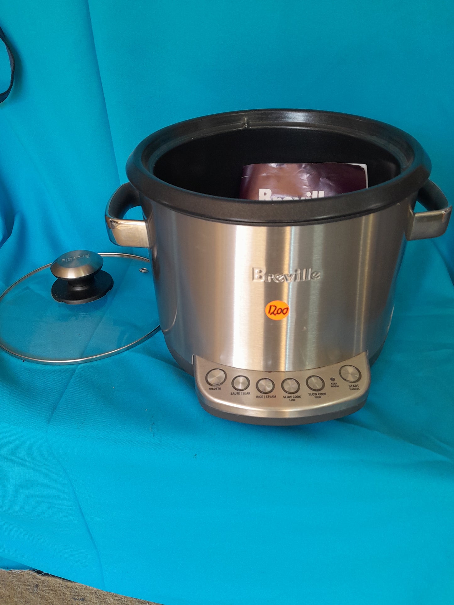 Breville Multi Chef Cooker with Glass Lid, Buttons for Rice, Steam, Risotto, and Keep Warm, 3.7L Capacity.