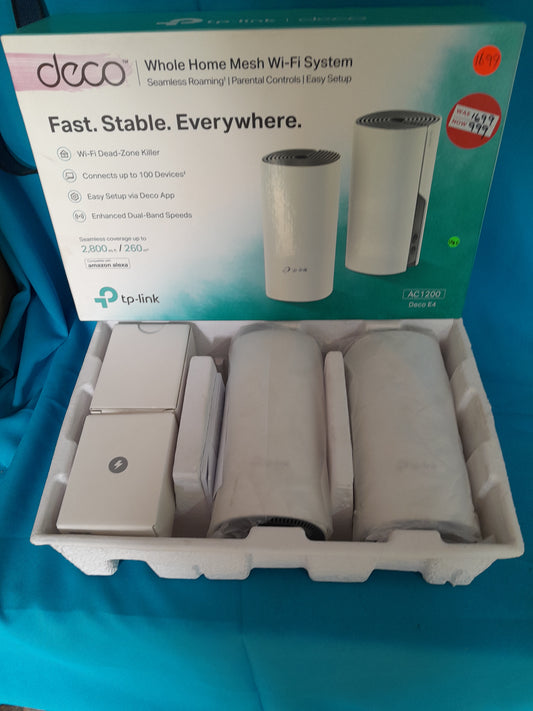Die Skatkis secondhand store product: TP-Link Deco Mesh Wi-Fi System, covering up to 100 devices with 2.4 GHz and 5 GHz.