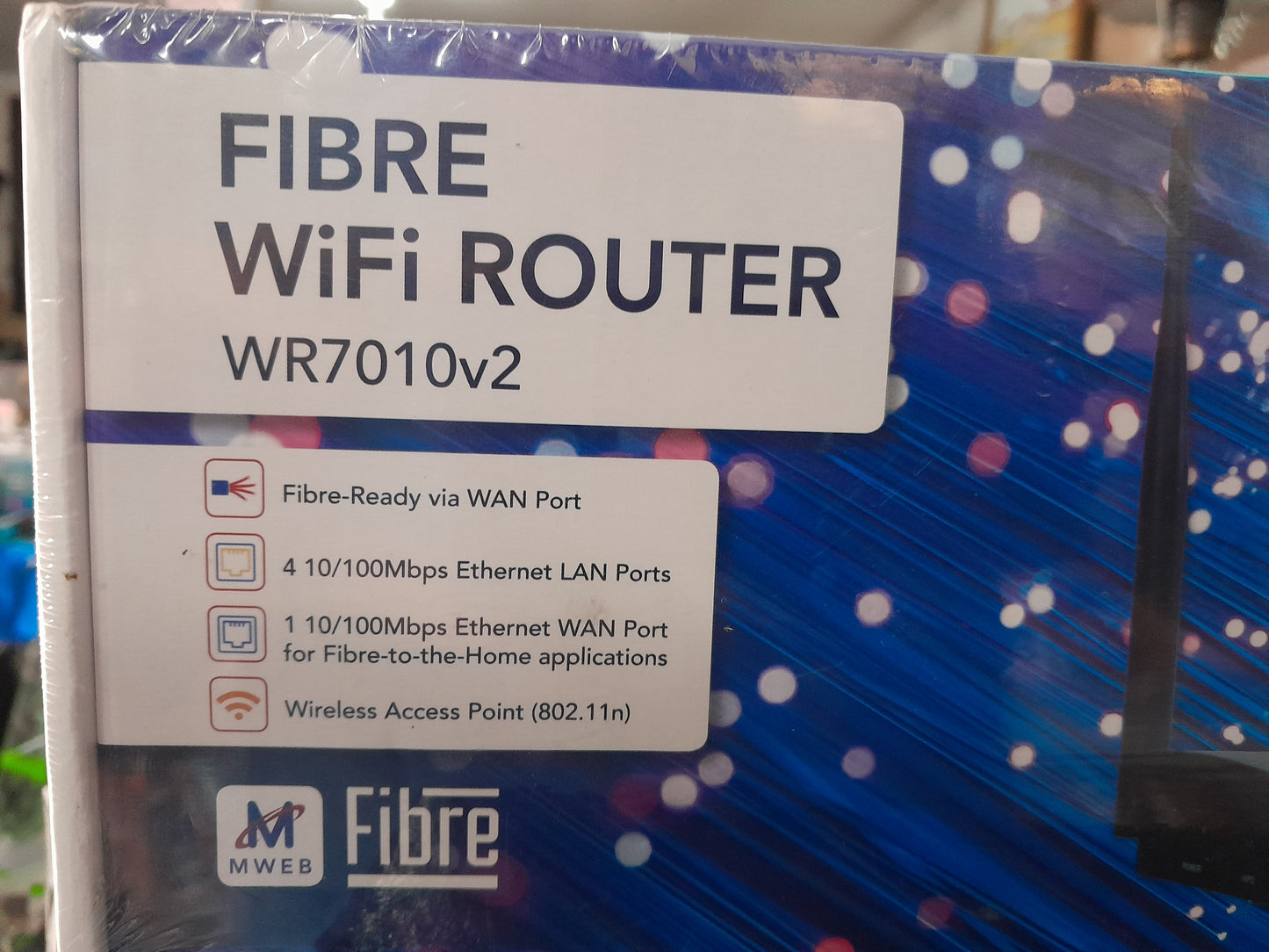 Brand new sealed Fibre Wi-Fi Router WR7010v2, perfect for home networking needs.