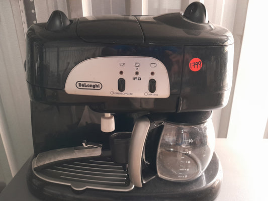 Reliable Delonghi coffee brewing machine for espresso and drip coffee, perfect for cozy mornings.