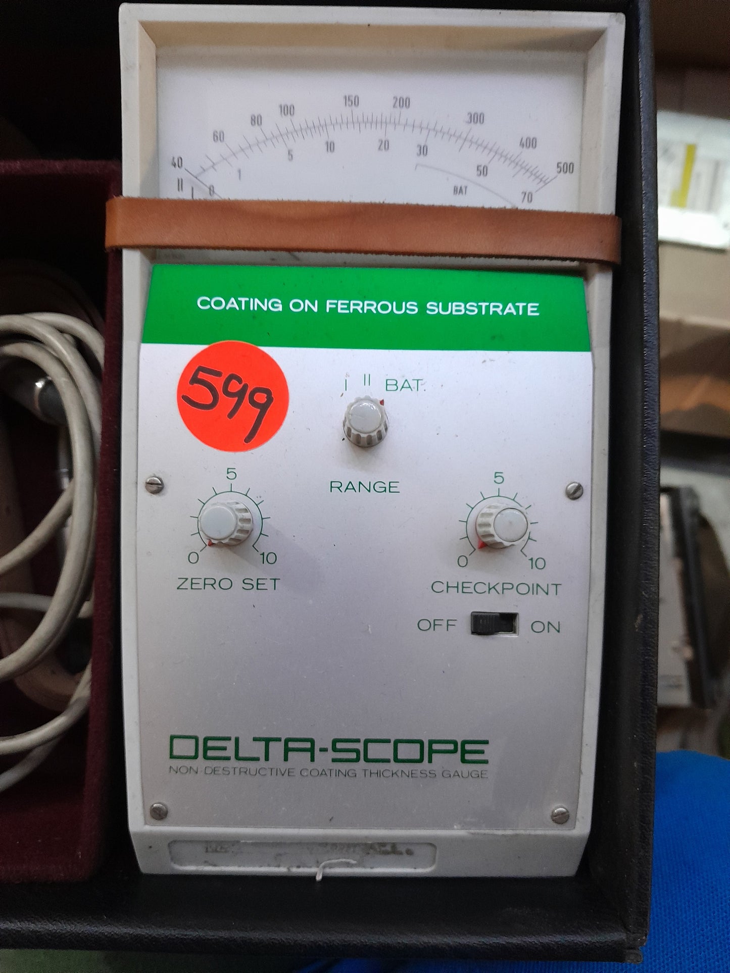 Deltascope Thickness Gauge with display and accessories for non-destructive coating measurement.
