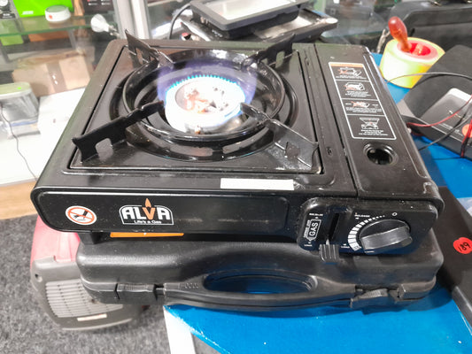 Alva portable single-burner canister stove for camping and outdoor cooking, lightweight and easy to carry.