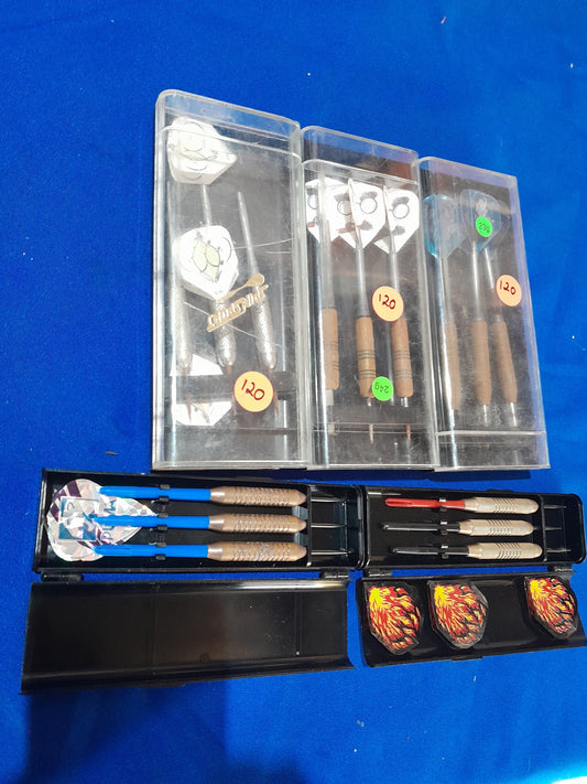 Collection of various dart sets, featuring colorful flights and sturdy casings for easy storage.
