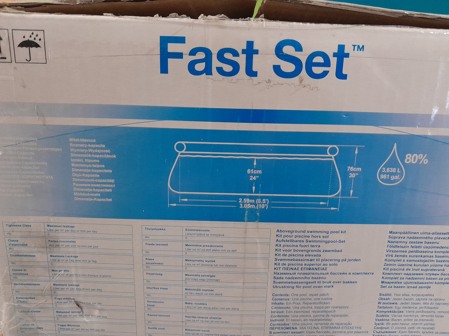 The Bestway Fast Set Inflatable Pool offers quick setup, a drain valve, and ample space for summer gatherings.