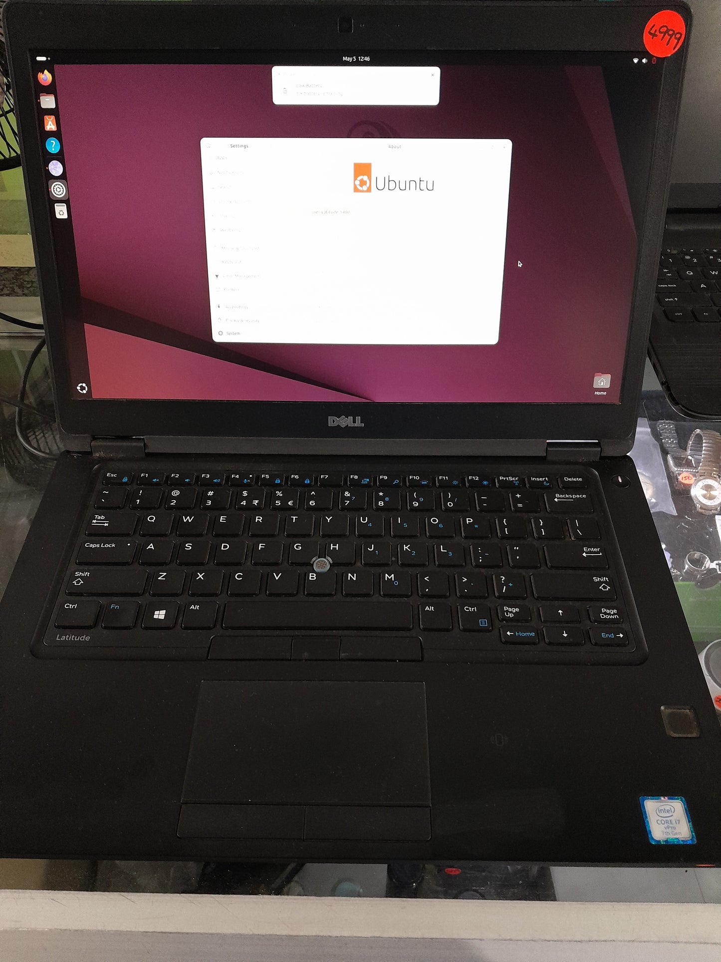 Dell Latitude 5480 with Intel Core i7, 8GB RAM, and Ubuntu OS in action.