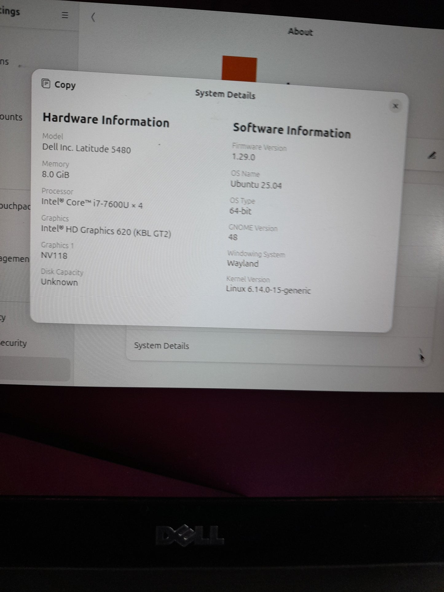 Dell Latitude 5480 laptop featuring Ubuntu OS with Intel i7 and 8GB RAM.