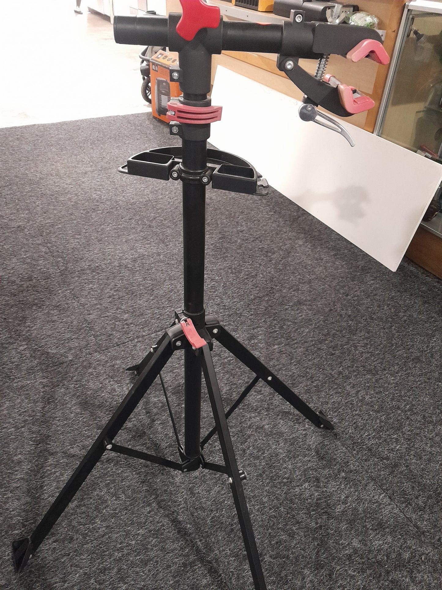 High-quality Tork Craft bicycle repair stand, ideal for DIY bike repairs and maintenance with rotating features.