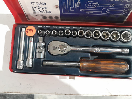 A 17 piece 1/4 drive socket set featuring various sizes for versatile use.