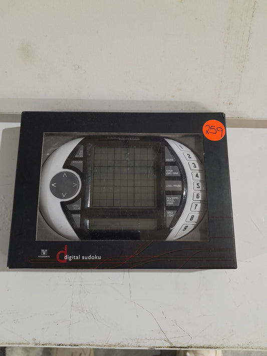 Digital Sudoku handheld game showcasing buttons and LCD screen, ideal for puzzle enthusiasts.