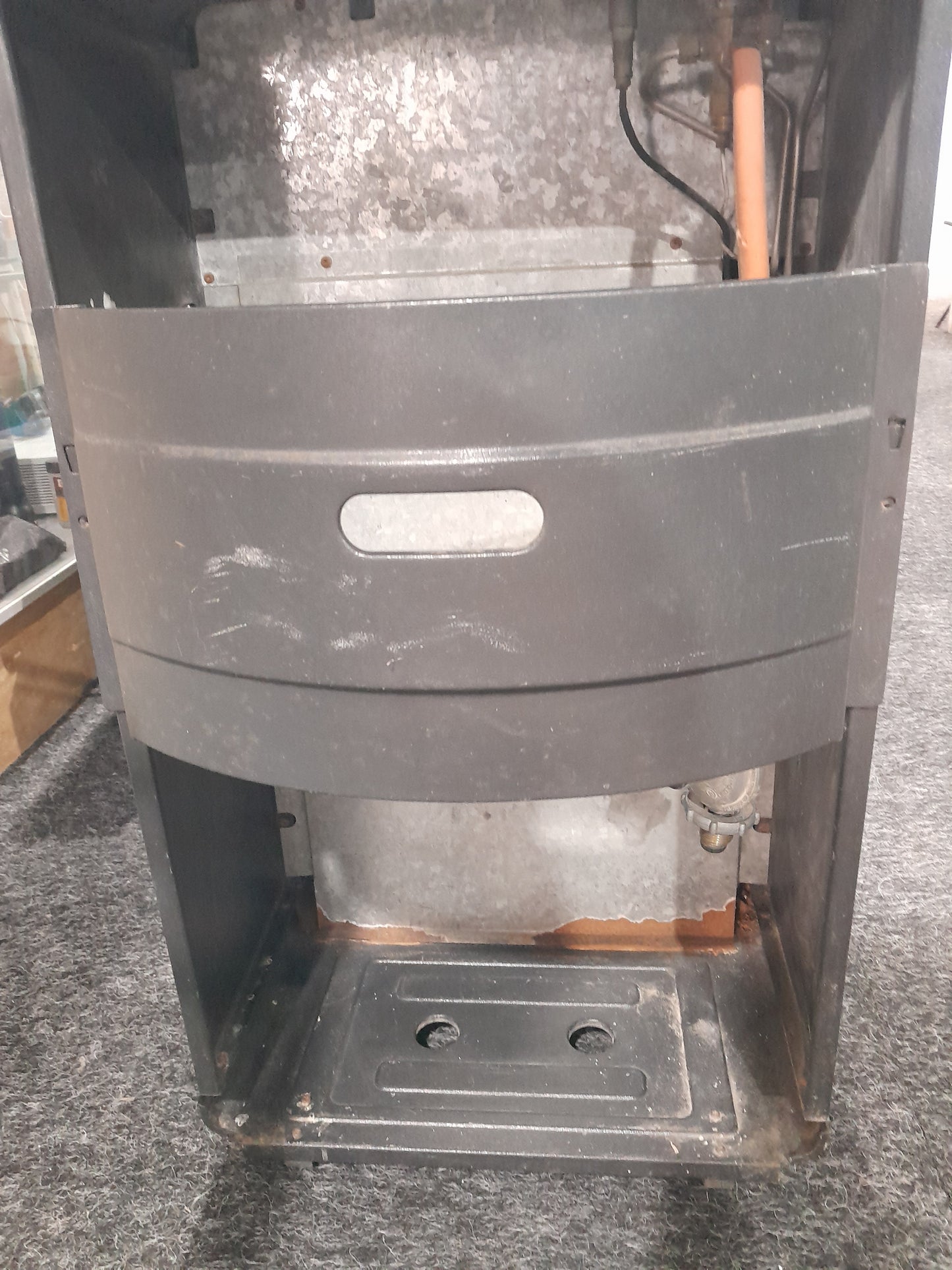 Interior view of ALVA 3 Panel Gas Heater displaying the infrared radiant heating element.