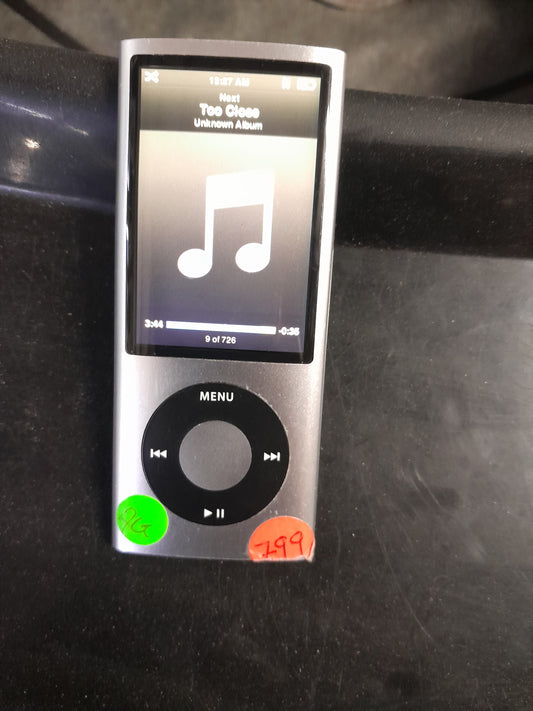 Apple iPod Nano 5th generation media player with 2.2-inch screen and FM radio features.