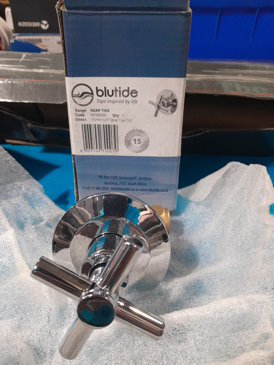 15mm Blutide chrome stop tap, ideal for plumbing and home improvements.