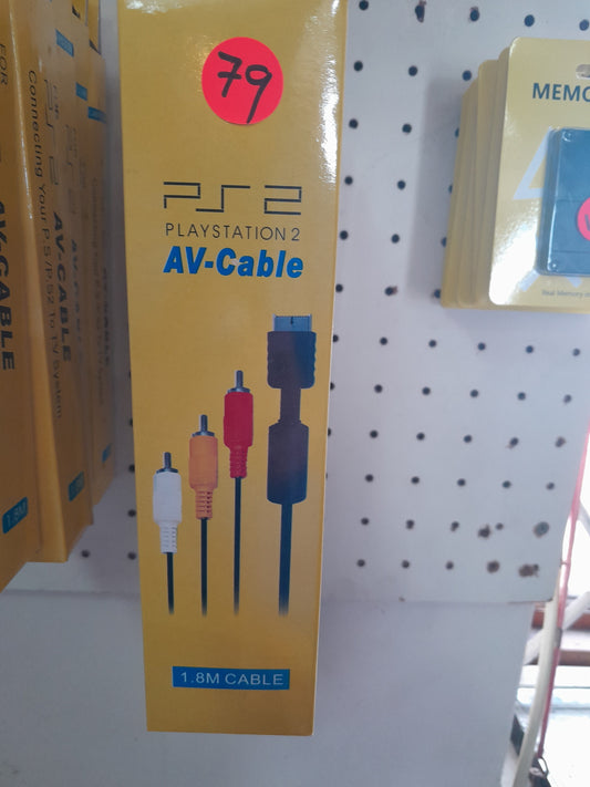 PlayStation 2 AV-Cable, 1.8m long, new and sealed in original packaging. Available at Die Skatkis secondhand store.