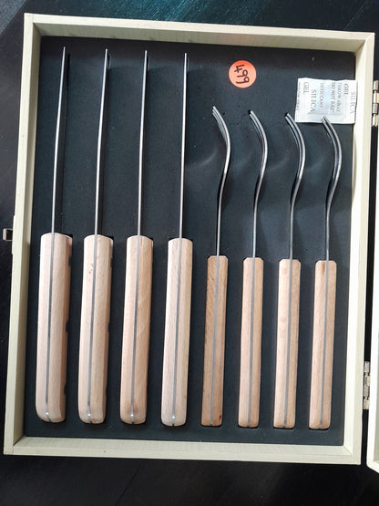 8 Piece Steak Knife and Fork Set with wooden handles in a neat box, available at Die Skatkis secondhand store.