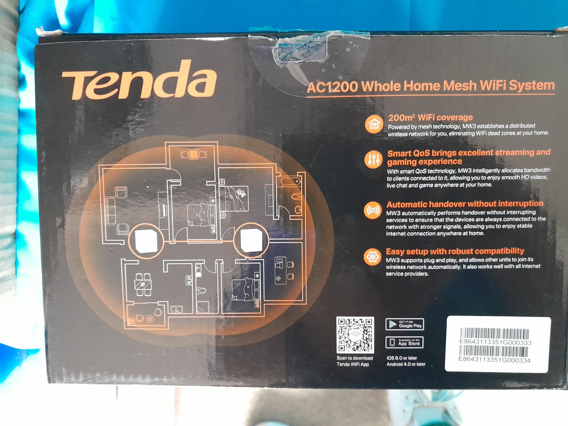 Die Skatkis secondhand store: Tenda Nova MW3 Mesh Wi-Fi System with seamless coverage, 867 Mbps (5GHz) and 300Mbps (2.4GHz).