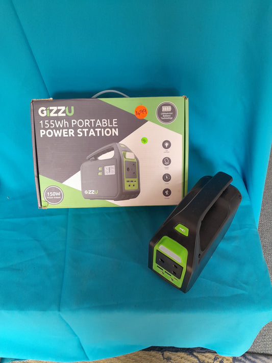Gizzu 155Wh Portable Power Station with Lithium-Ion Battery technology, 150W output, ideal for small appliances and power outages. Available at Die Skatkis.