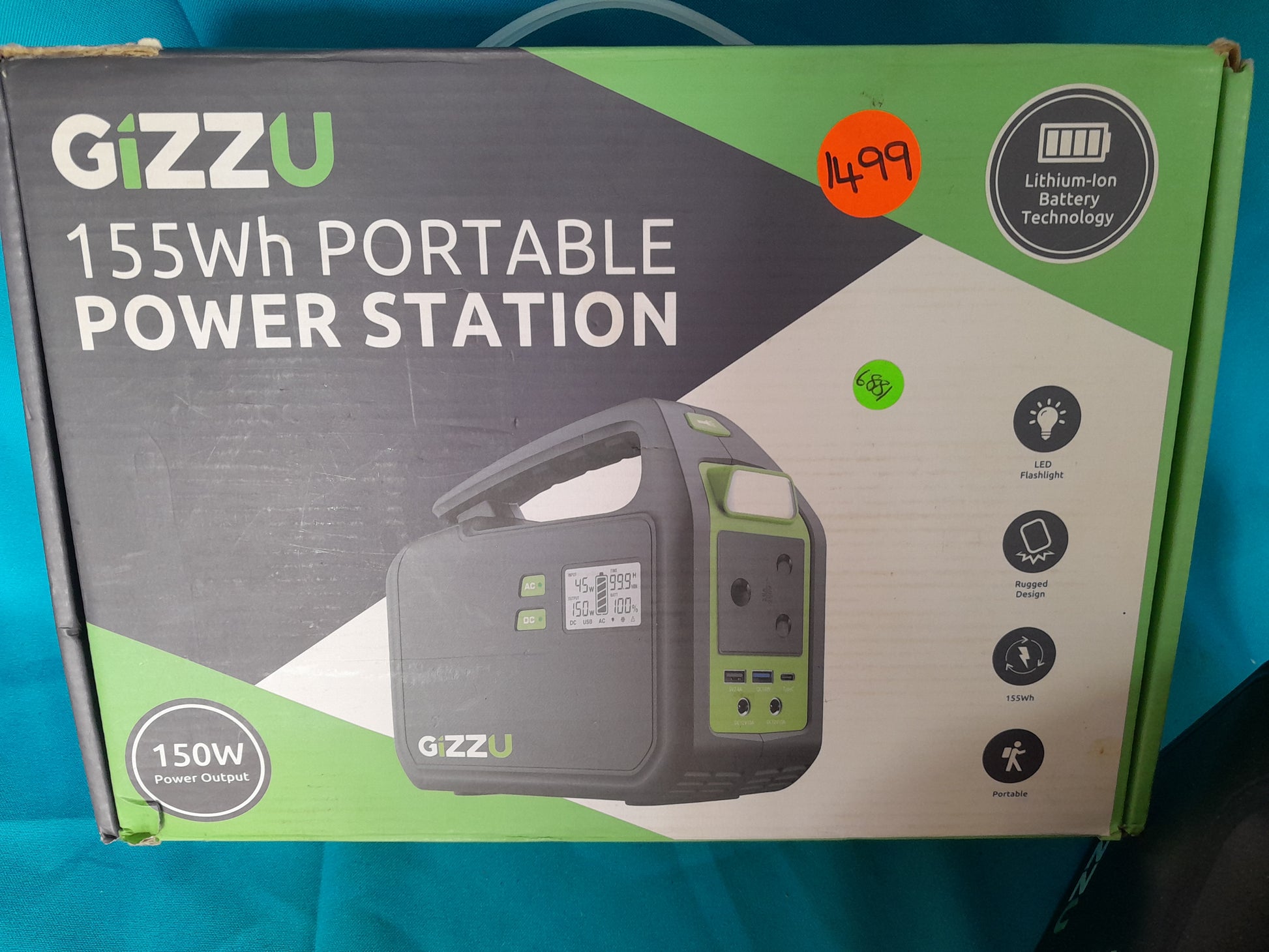 Secondhand Gizzu 155Wh Portable Power Station, highlights include 150W output and 1.89 kg weight, at Die Skatkis.