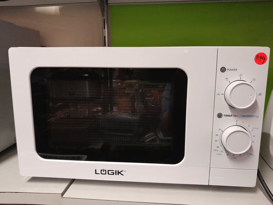 Logik 20 Litre microwave in excellent condition, featuring power and timer controls, available at Die Skatkis secondhand store.