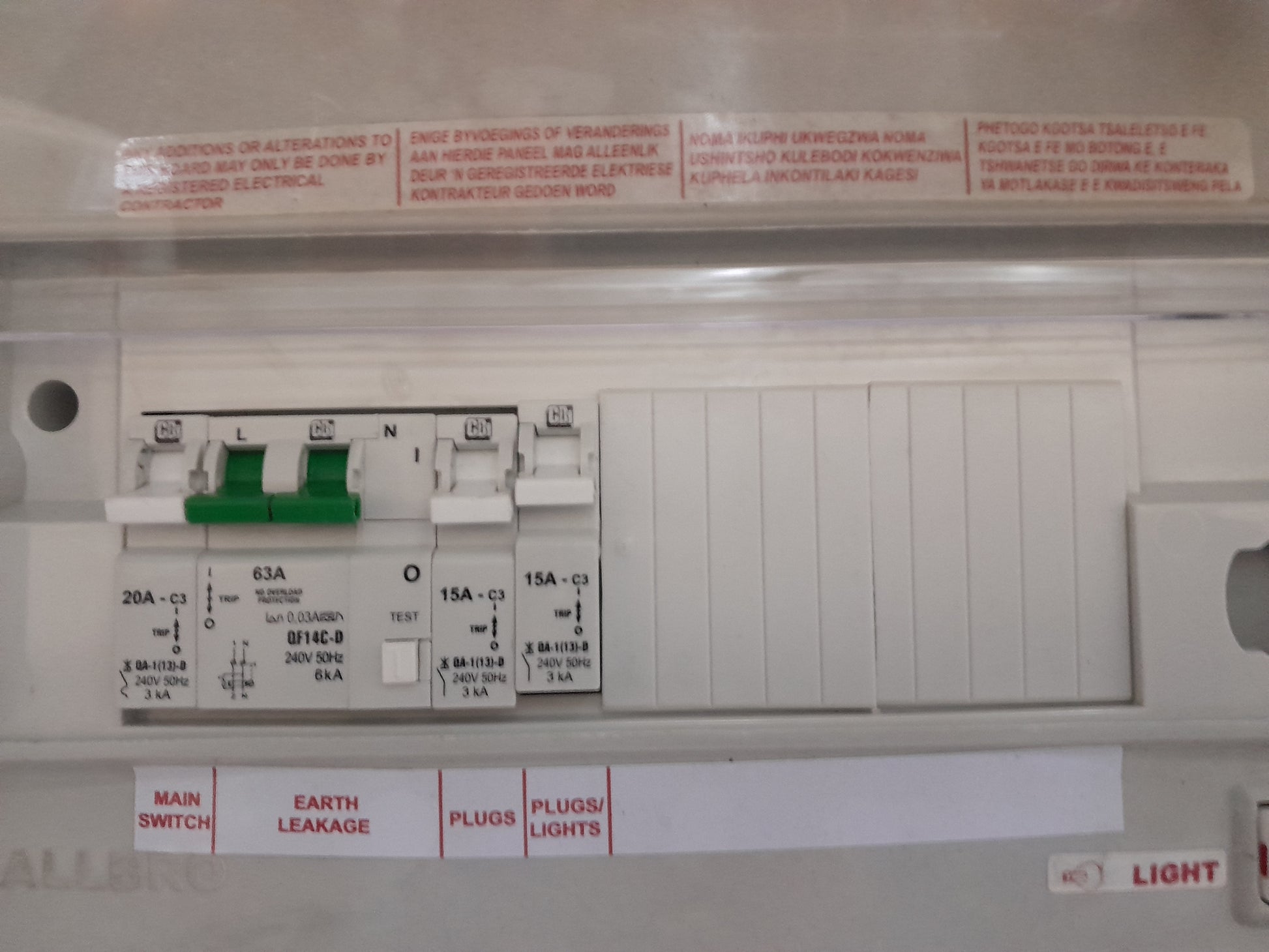Installation-ready AllBro DB Box with essential electrical components and safety features.