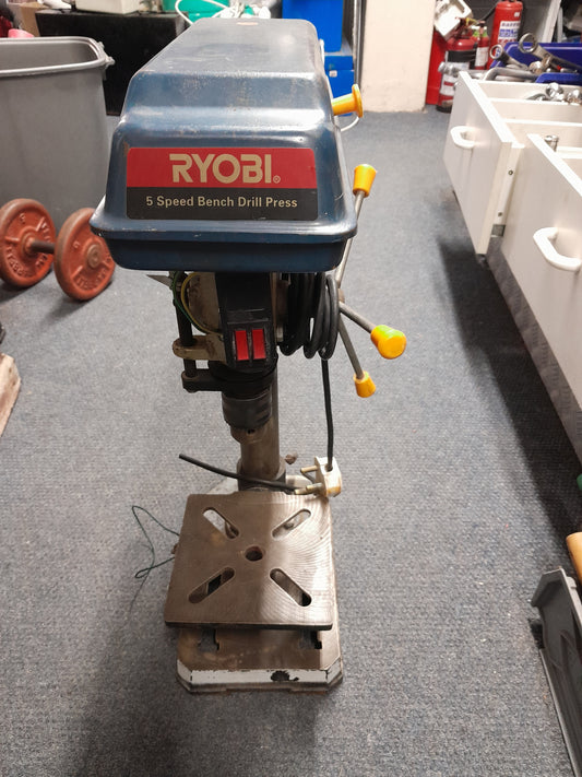 Used Ryobi 5-Speed Bench Drill Press with sturdy base and functional controls available online.