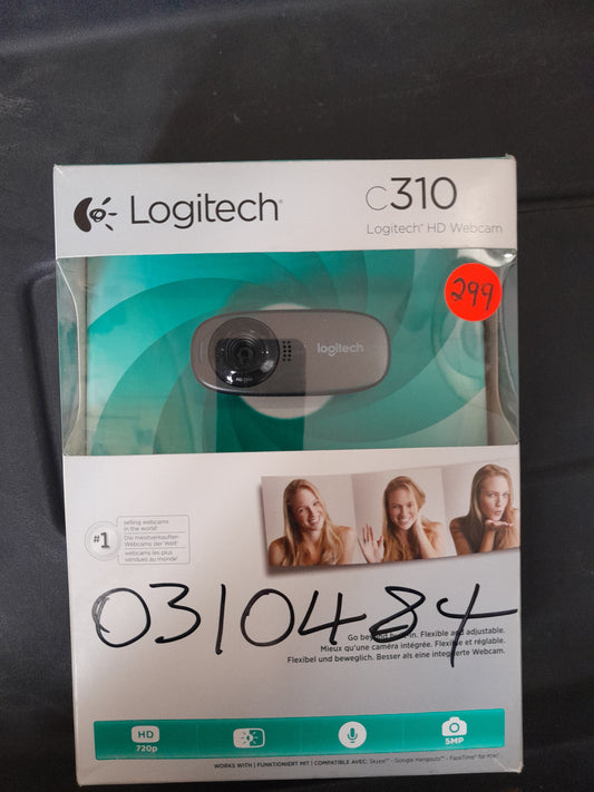 Secondhand Logitech C310 HD Webcam with 720p video quality and noise reduction for clear calls.