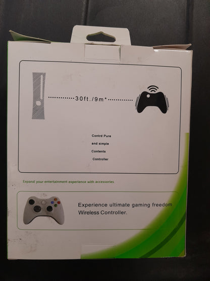 Box of Xbox 360 wireless remote controller showcasing features and design.