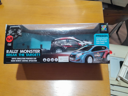 Detailed view of Rally Monster remote control car, emphasizing its powerful simulation and design.