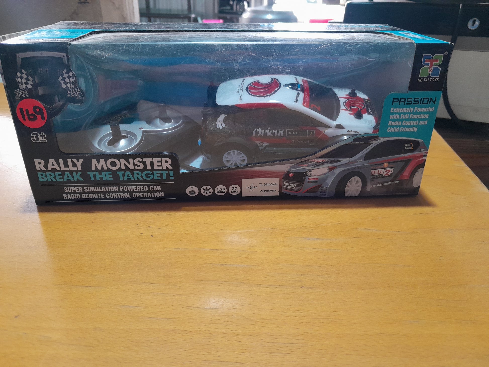 Rally Monster RC car with detailed packaging, ideal for kids, featuring super simulation and radio control operation.