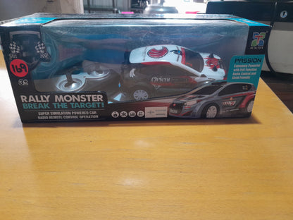 Rally Monster RC car with detailed packaging, ideal for kids, featuring super simulation and radio control operation.