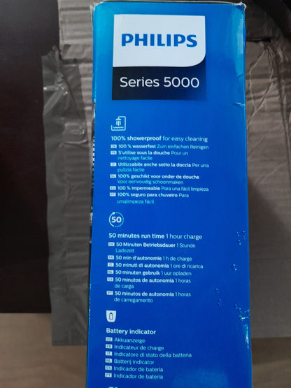 Specifications of Philips Bodygroom Series 5000, emphasizing 50 minutes run time and quick charge.