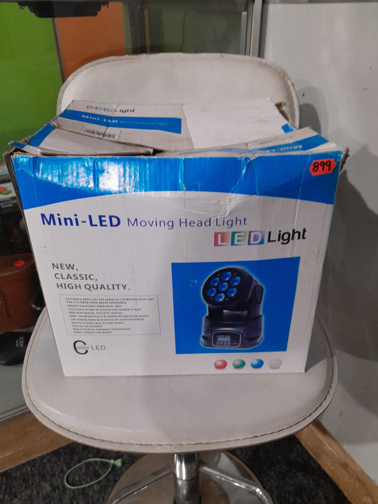 Mini-LED Moving Head Light packaging showcasing features like pan & tilt function for dynamic lighting effects.