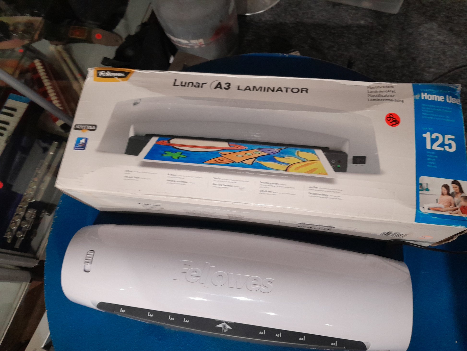 Fellowes Lunar A3 Laminator for home or small office use, laminates documents up to A3 size.