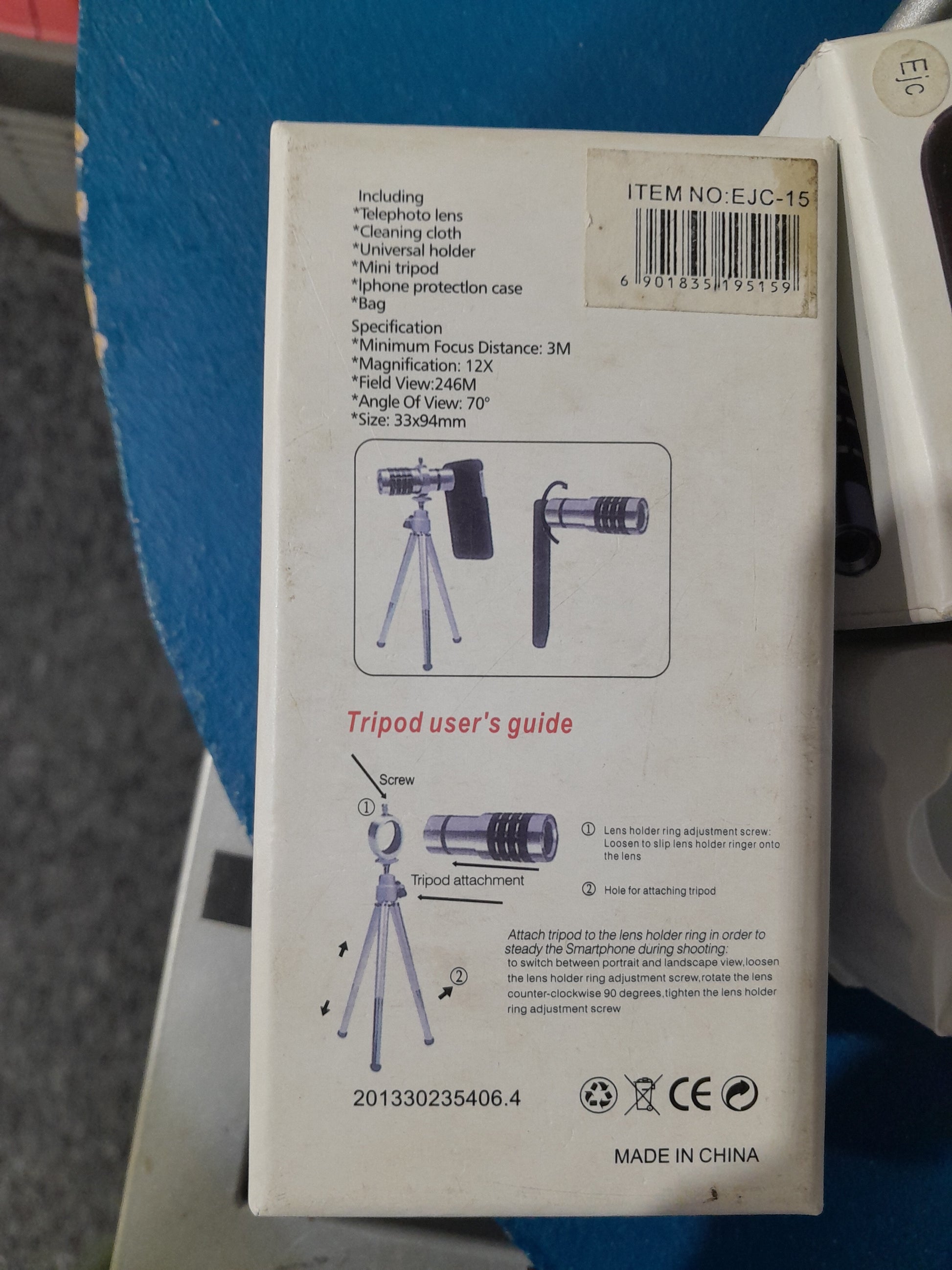 Tripod user's guide for mobile telephoto lens, detailing setup and adjustments for stability.