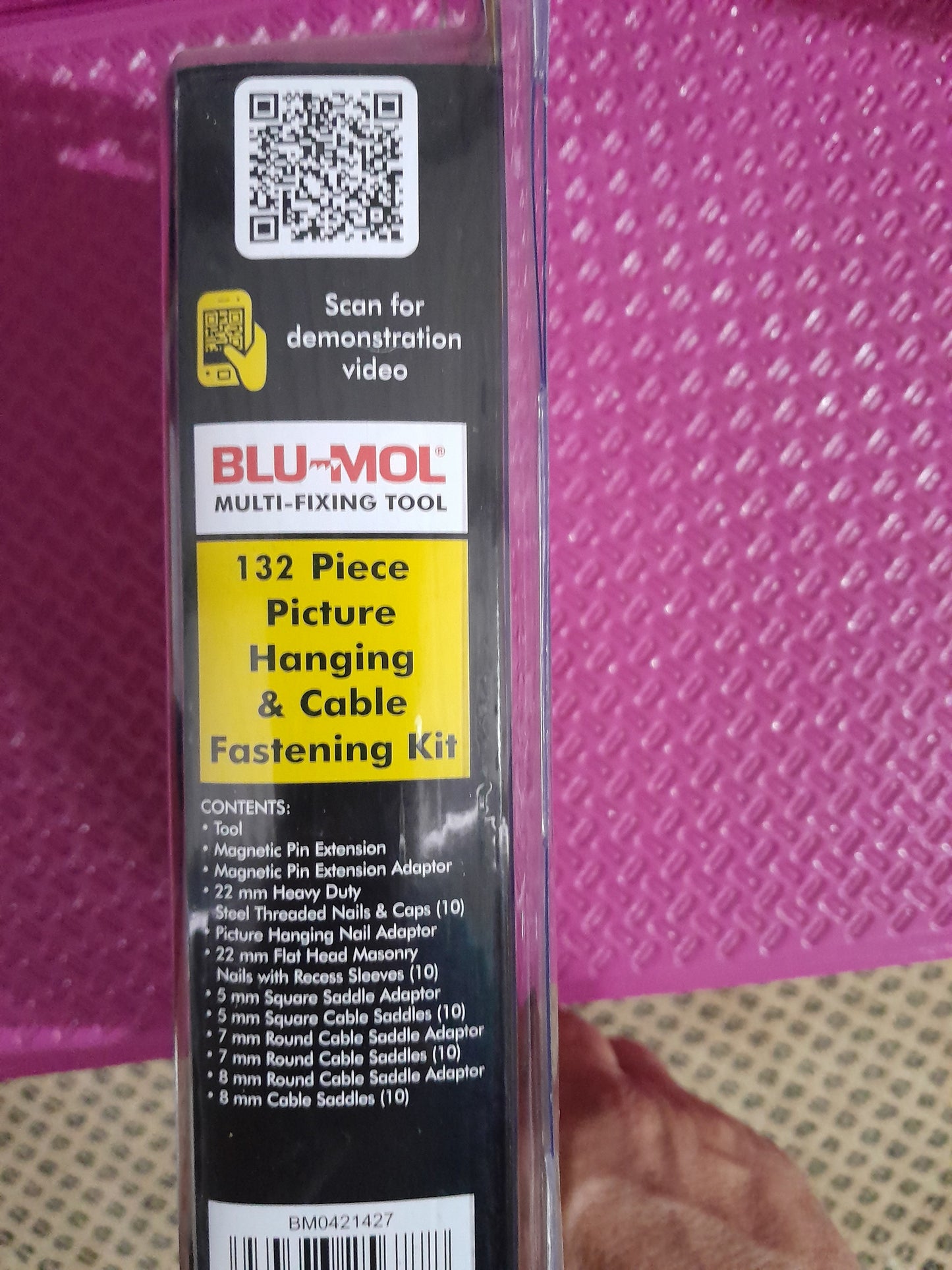 132 piece Blu-Mol combo kit with nails and caps for effective cable management and installation.