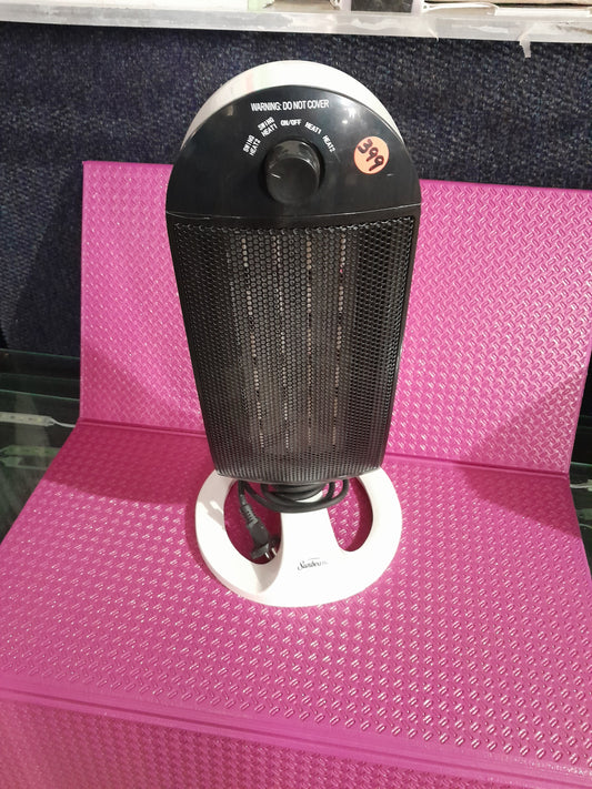 Sunbeam PTC oscillating table heater with adjustable settings for efficient heating.
