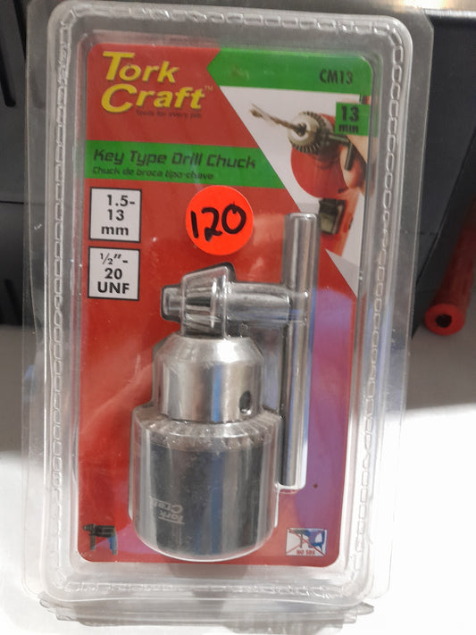 Tork Craft drill chuck in original packaging, featuring a 1.5-13mm capacity for versatile use.