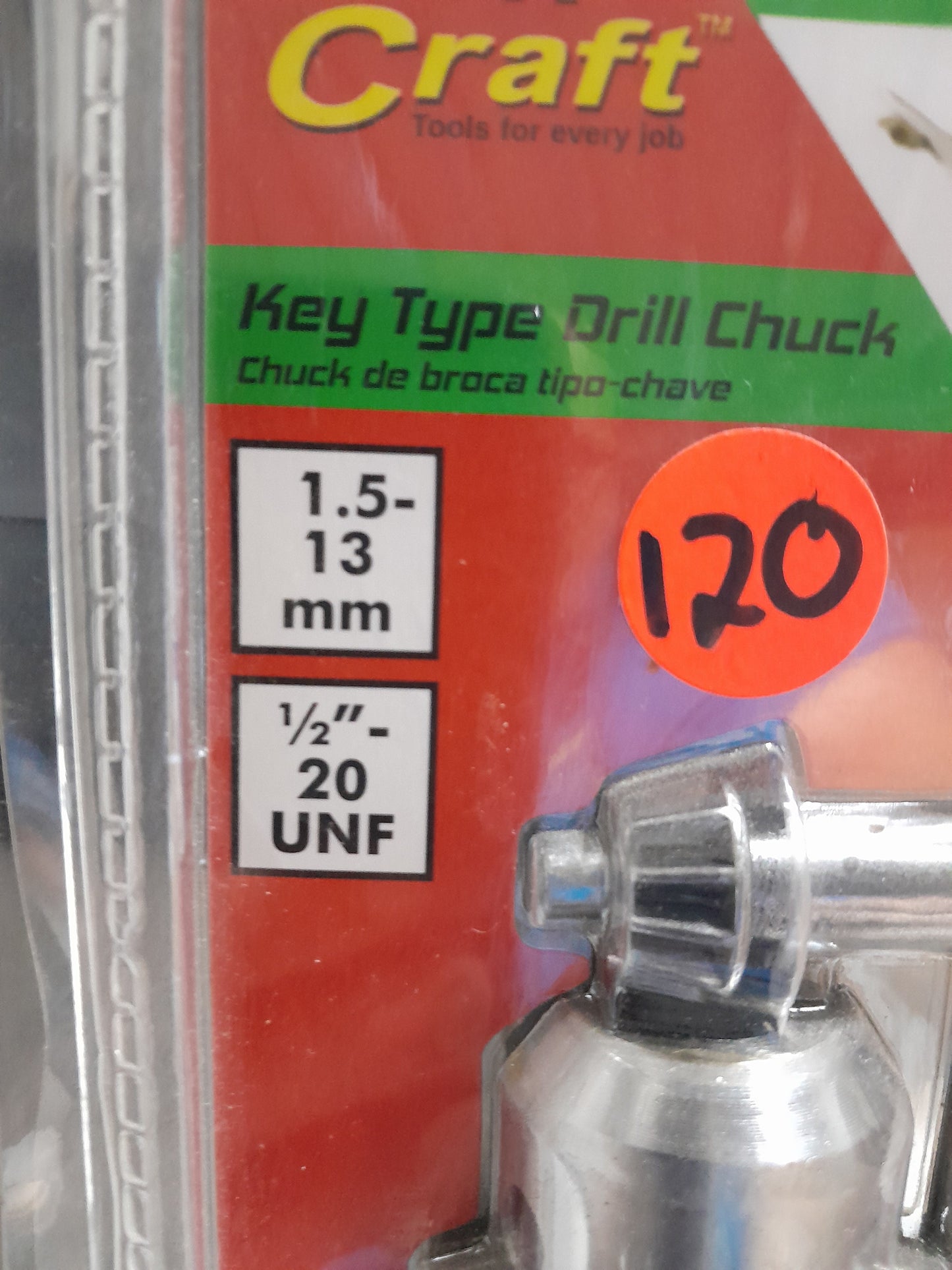 Tork Craft key type drill chuck with a capacity of 1.5-13mm for secure drill bit holding.
