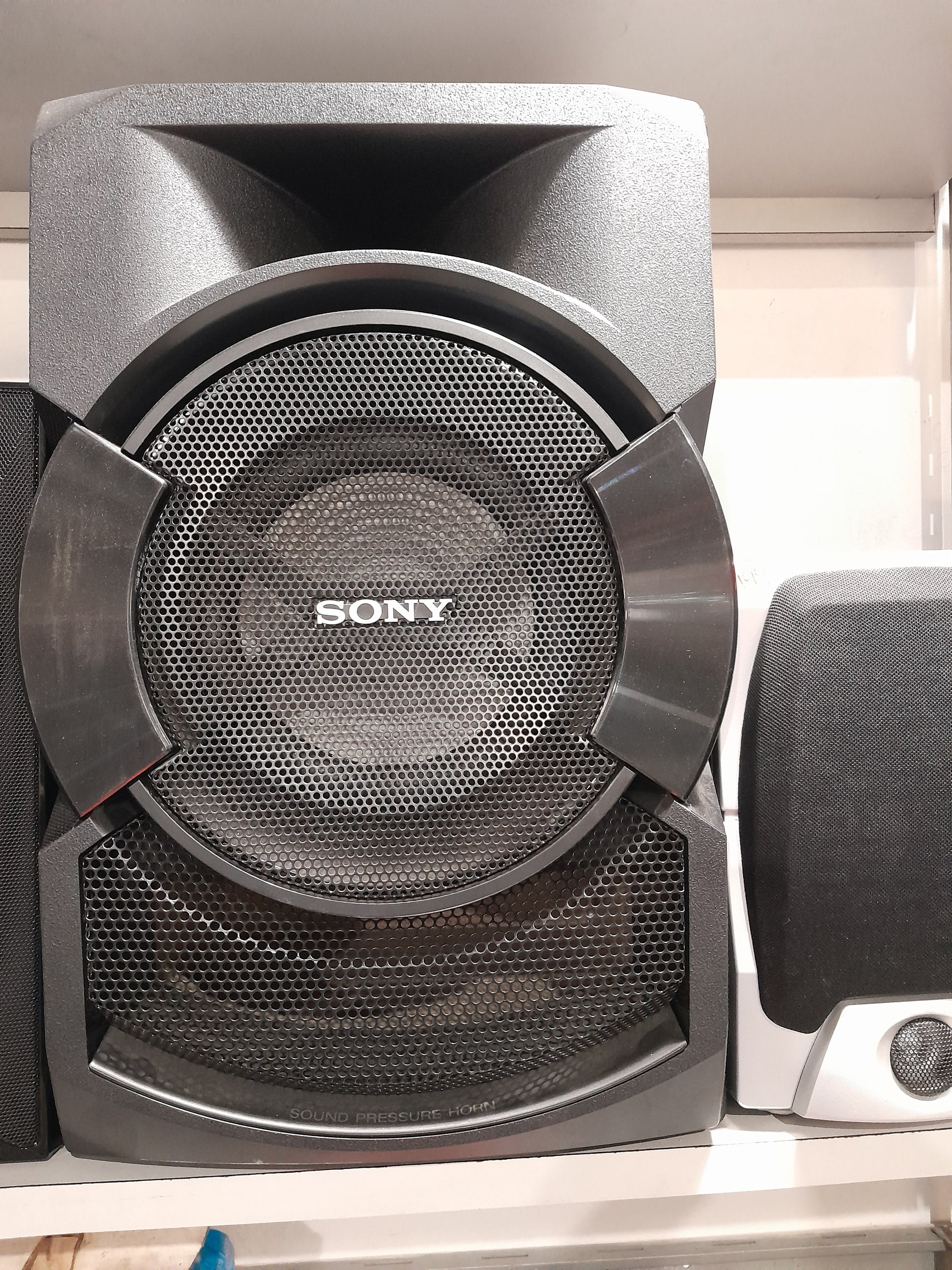 Front view of a Sony speaker set, showcasing powerful bass and sleek design, now available for R2999.