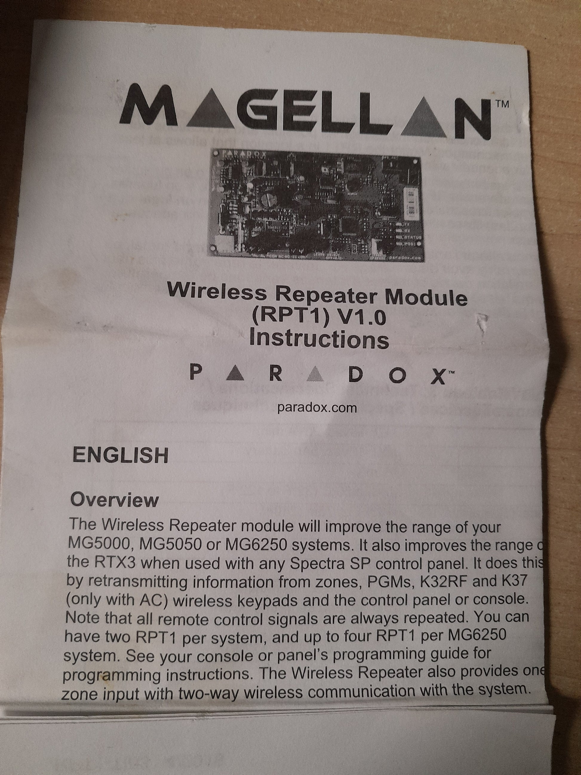 Magellan Wireless Repeater Module (RPT1) V1.0 for extending wireless security range.