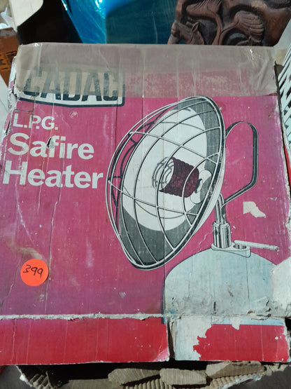 Close-up of the Cadac gas heater's heating element and protective grill for safety.