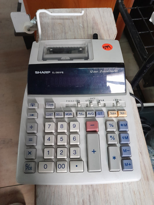 Sharp EL-2901P printing calculator with 12-digit display and 2-color ink printer, ideal for professional accounting.