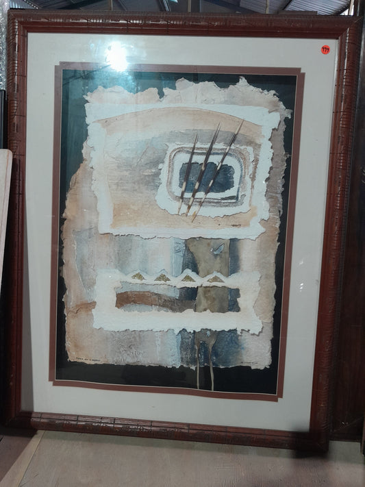 Eye-catching mixed media art showcasing a blend of materials, perfect for enhancing your home ambiance.