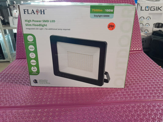 100W Flash High Power LED Slim Floodlight with 7500 lumens, perfect for outdoor lighting.