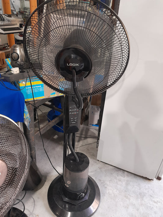 Logik 40 cm diameter pedestal misting fan with three speed settings for cooling comfort.