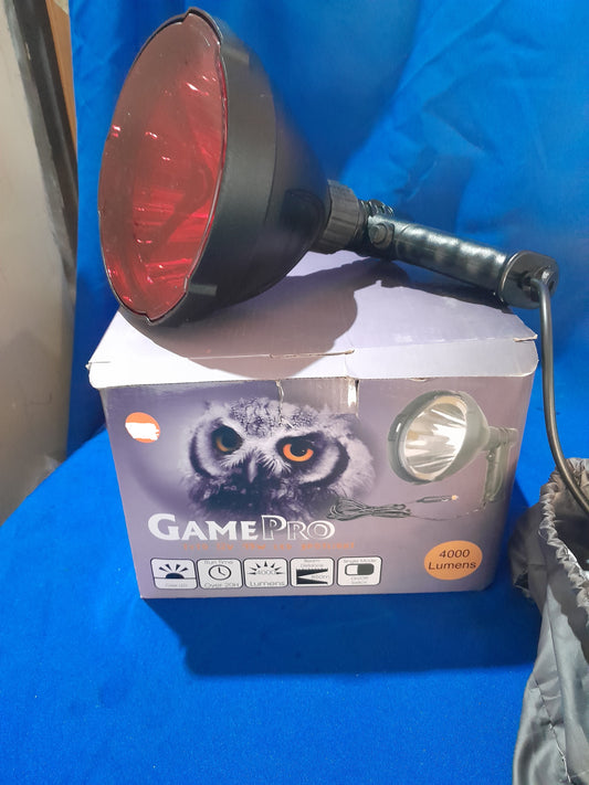 GamePro Tyto 4000 Lumens Spotlight with red lens, ideal for outdoor adventures and emergencies.