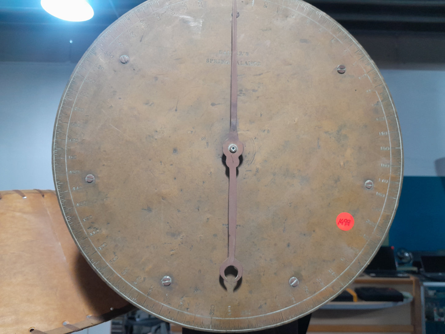 Detailed view of a vintage Salter spring balance, perfect for restoration projects or display.