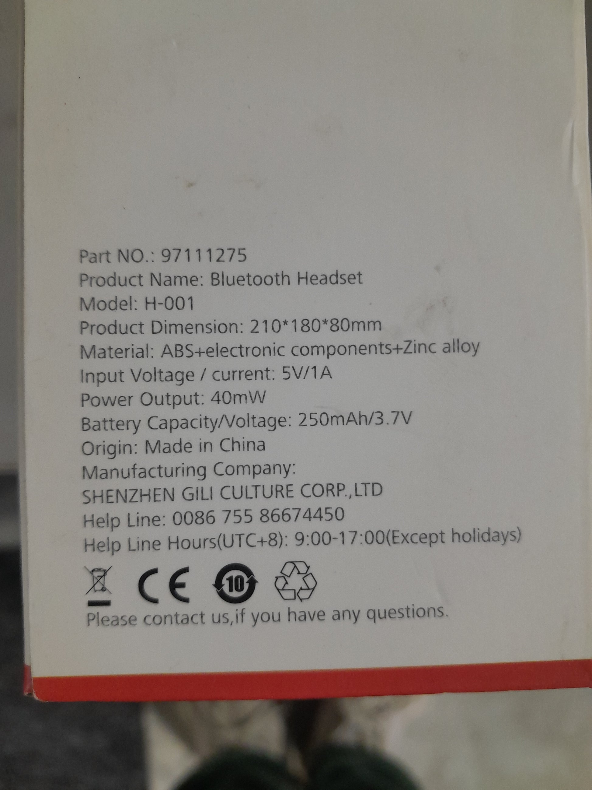 Overview of Shenzhen Bluetooth Headset Model H-001 in black, ideal for music and calls.
