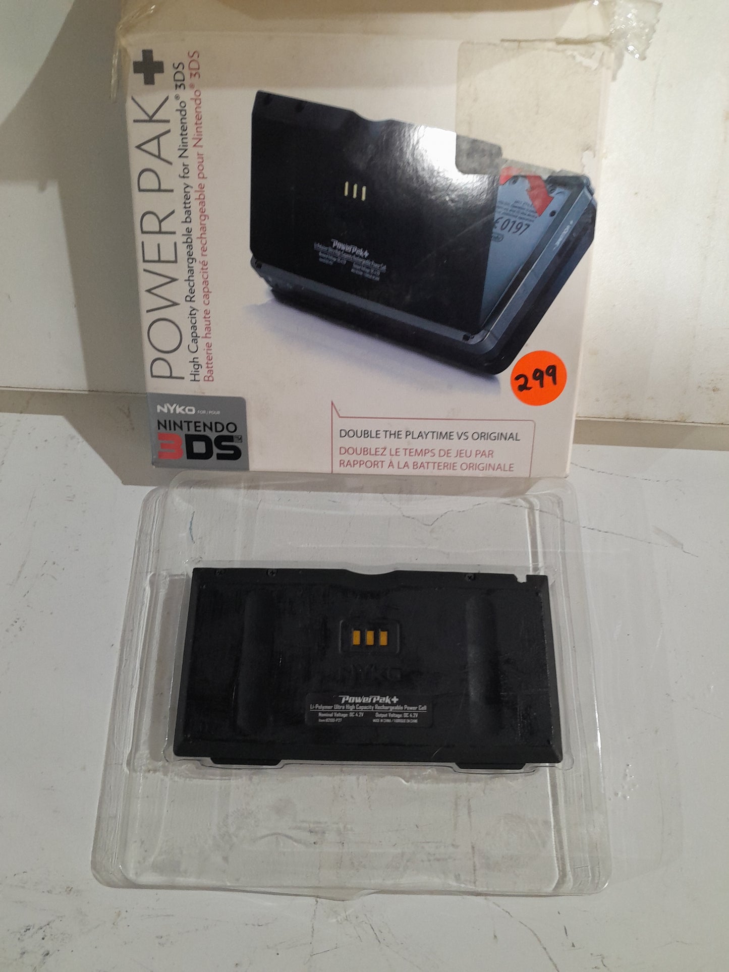 High capacity rechargeable battery for Nintendo 3DS, Power Pak+ front view.