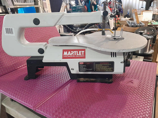 Martlet 400mm Scroll Saw showing its design and cutting capabilities for woodworking projects.