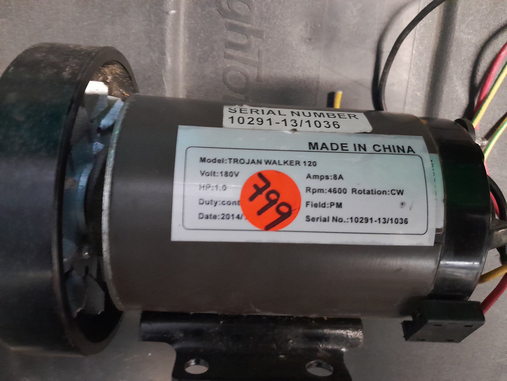 Trojan Walker 120 DC motor with detailed specifications, 180V, 1.0 HP, and 4600 RPM, ready for use.